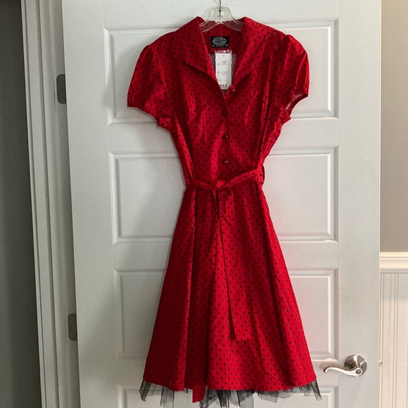 50’s-60’s Dress w’ Crinoline in Red/Black - Picture 1 of 4